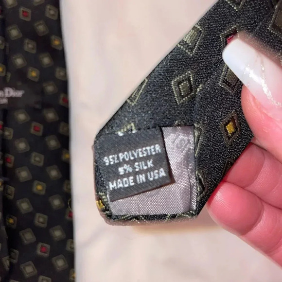 CHRISTIAN DIOR MONSIEUR VINTAGE BLUE DECO TIE POLYESTER/SILK BLEND - Picture 7 of 8